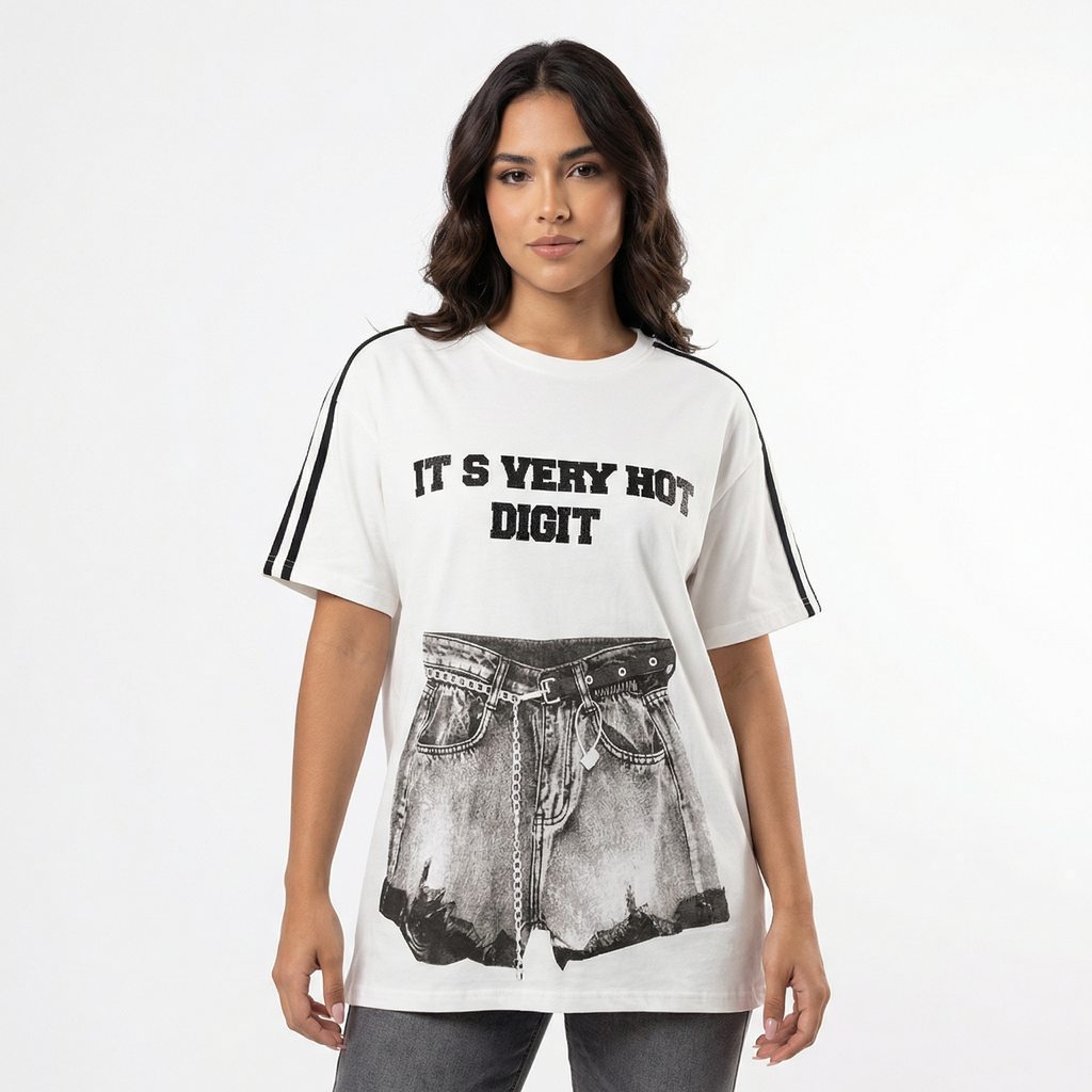 Tricou White „Denim Print”