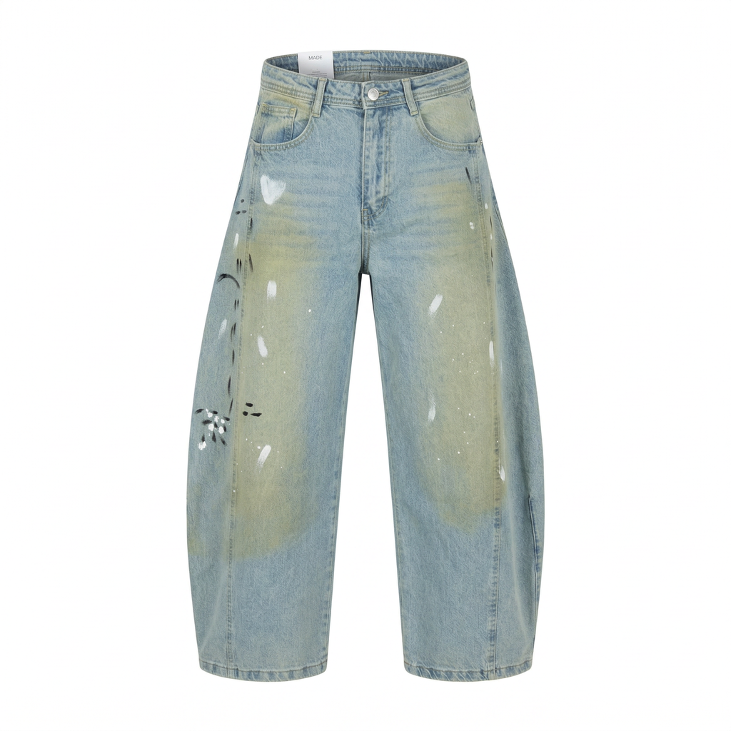 Blugi Barrel Urban Splatter - Ghost Față (Culoare Corectă) - Rosmarie Couture