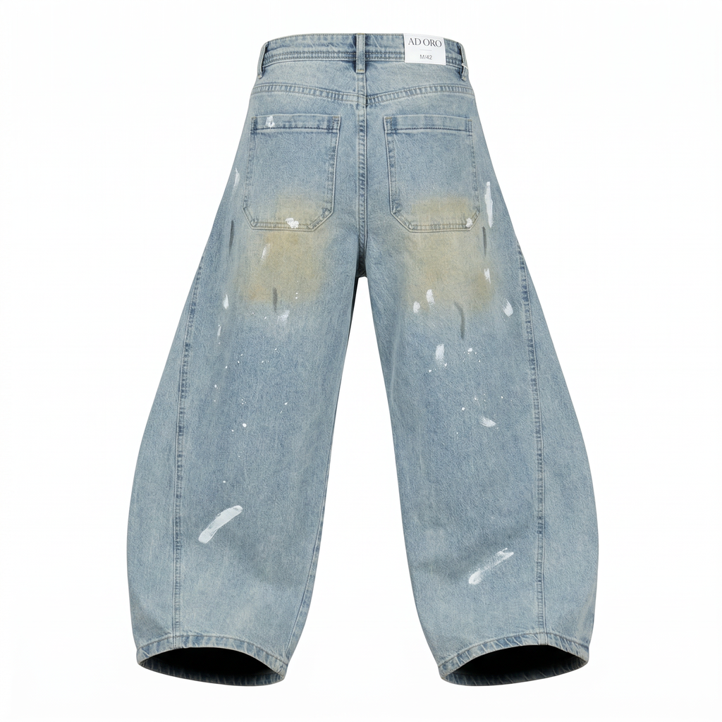 Blugi Barrel Urban Splatter - Ghost Spate (Culoare Corectă) - Rosmarie Couture