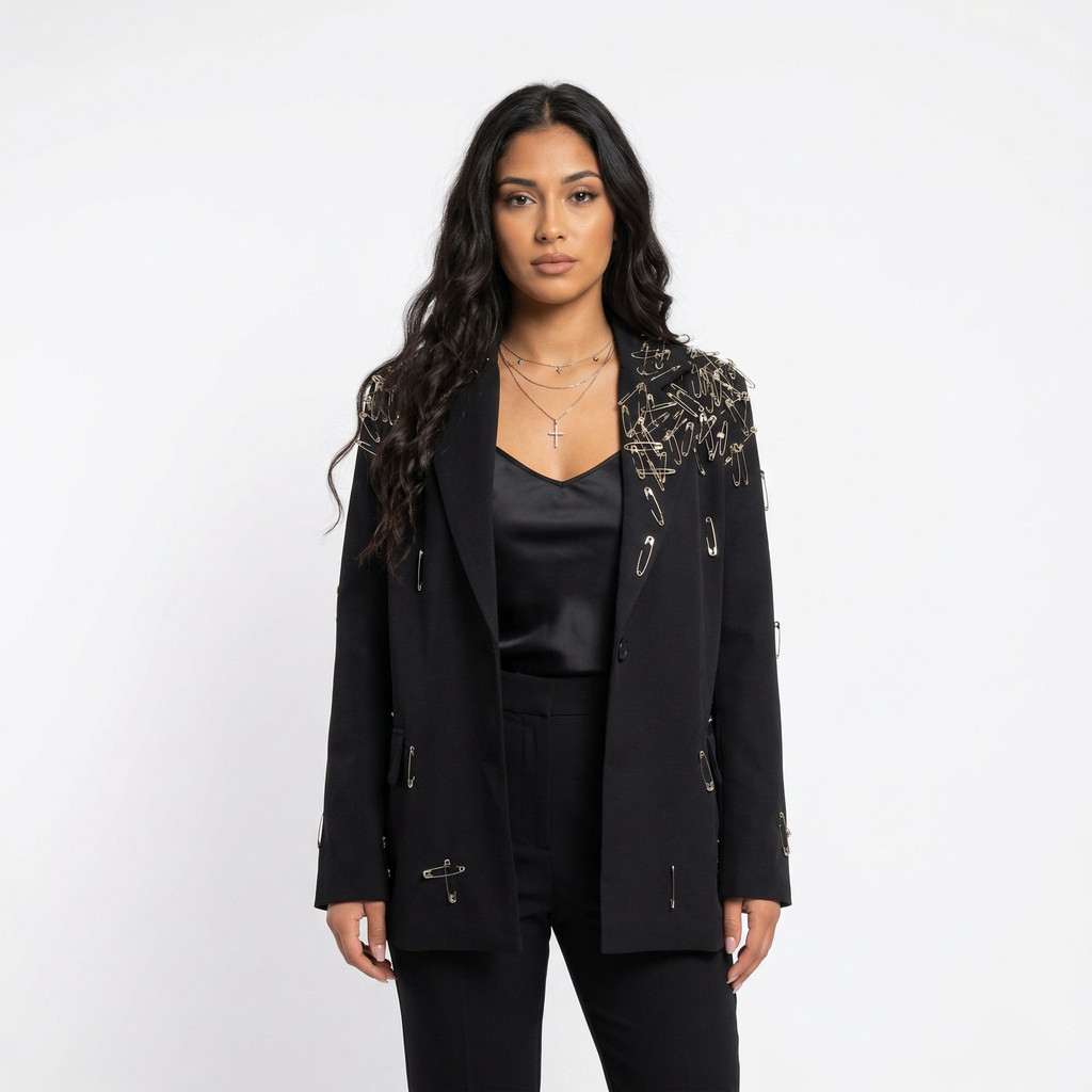 Sacou Oversize „Noir Safety Pins”