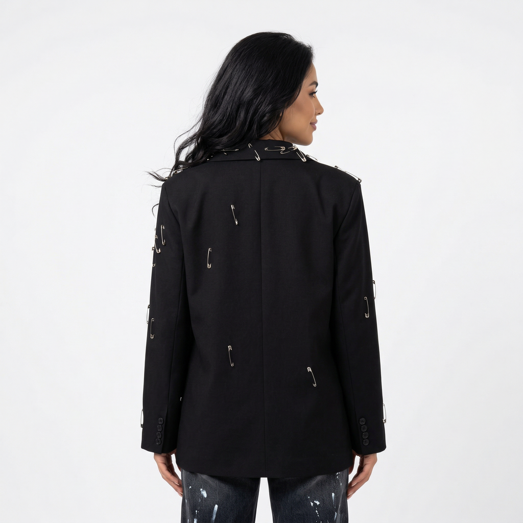 Sacou Oversize Noir Safety Pins - Spate - Rosmarie Couture
