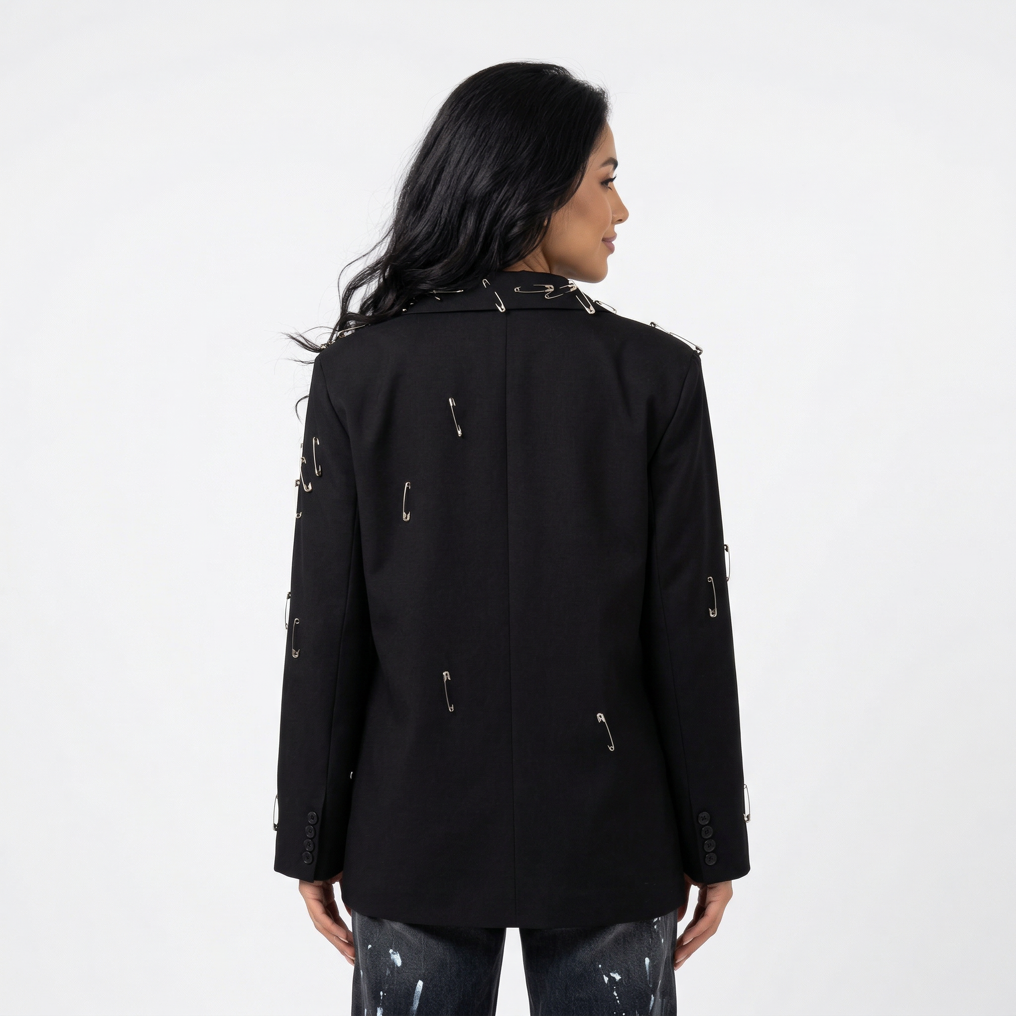 Sacou Oversize Noir Safety Pins - Spate - Rosmarie Couture