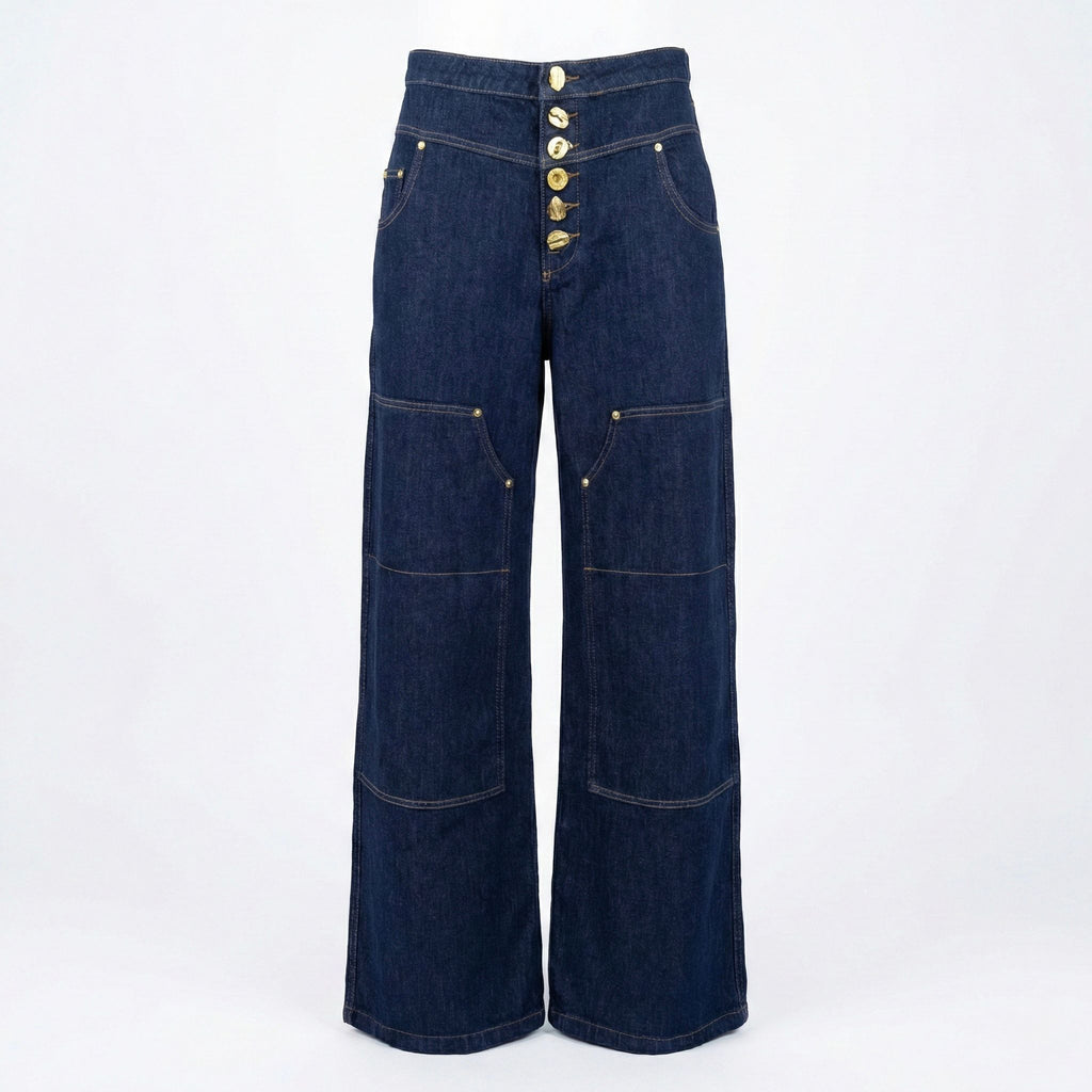 Pantaloni Denim Wide-Leg - Față