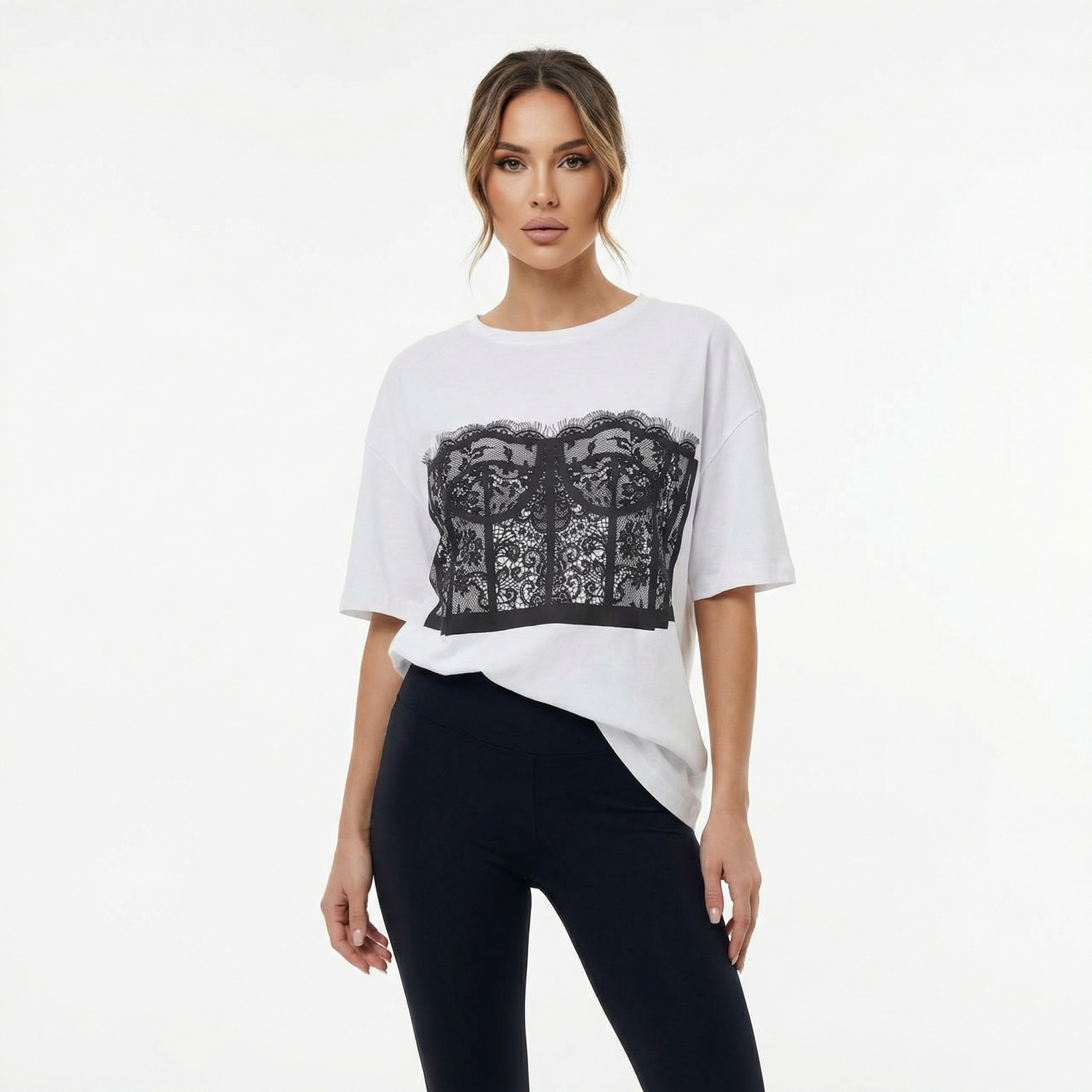 Tricou White „Lace Corset”