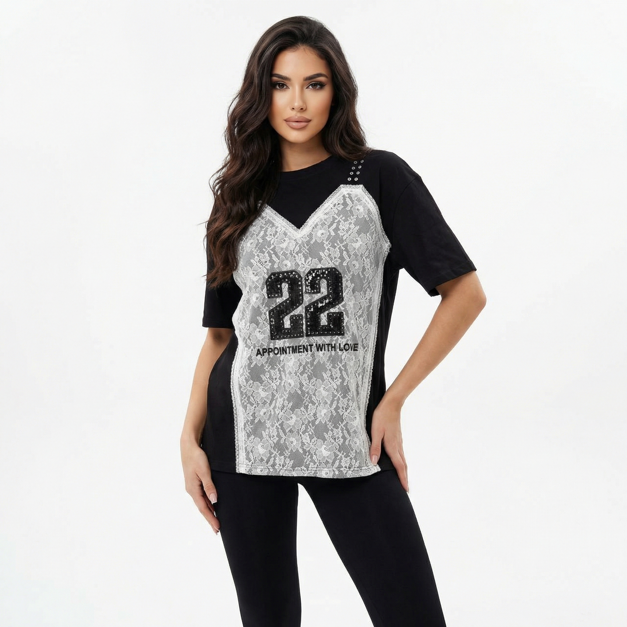 Tricou Black „Lace Number 22”