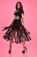 Rochie cu Franjuri din Lycra Neagrǎ