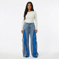 Pantaloni Denim Sport cu Inserții Albastre