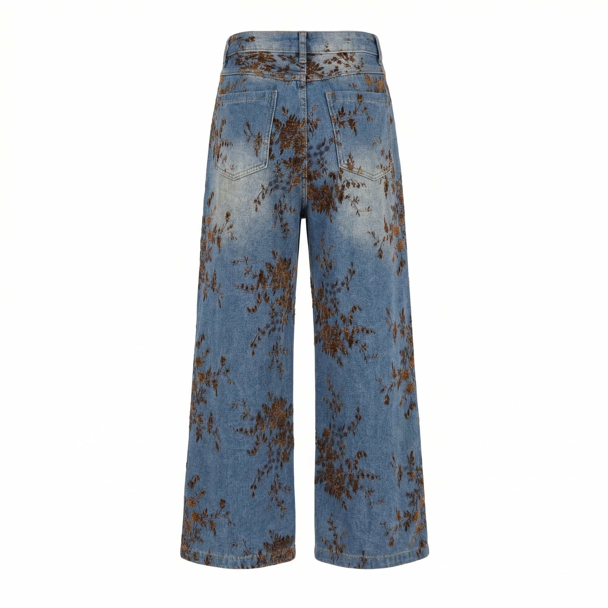 Pantaloni Wide-Leg Denim Florali - Detaliu Spate